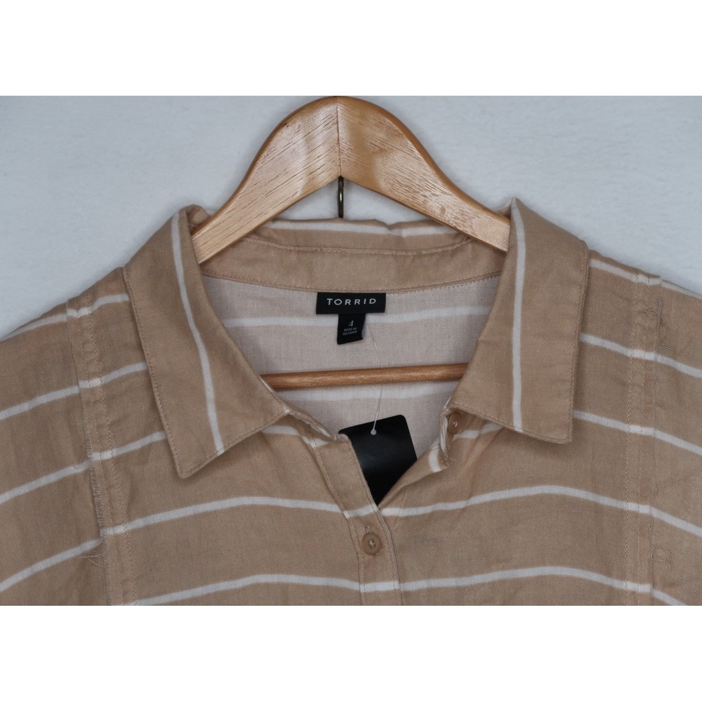 Torrid Striped Dolman Button Up Shirt Tan White Gauze Relaxed Women's 4 NWT - Picture 4 of 11